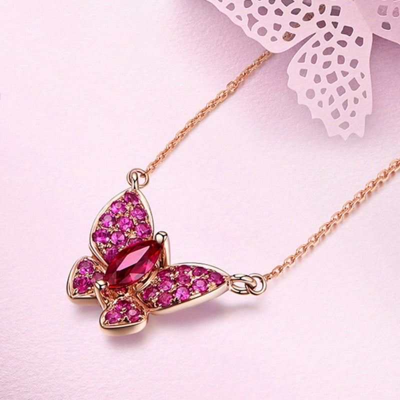 Butterfly Red Ruby Necklace